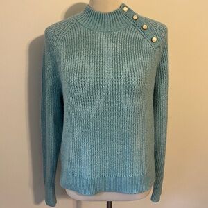 J.Crew Aqua Blue Pearl Button Sweater Size Medium
